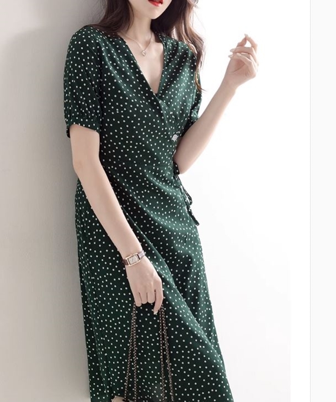 側排釦點點雪紡洋裝 兩色