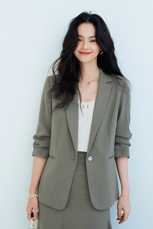 單釦翻領西裝外套 灰綠