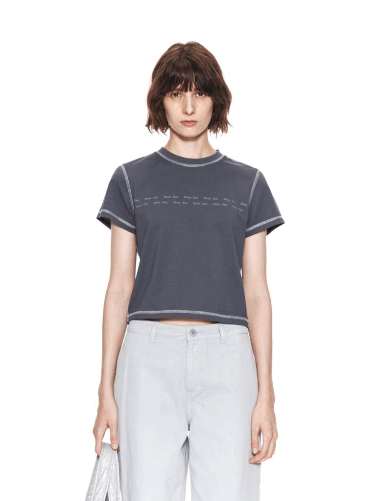 Matin Kim DOUBLE LINE LOGO STITCH CROP TOP [4 colors]