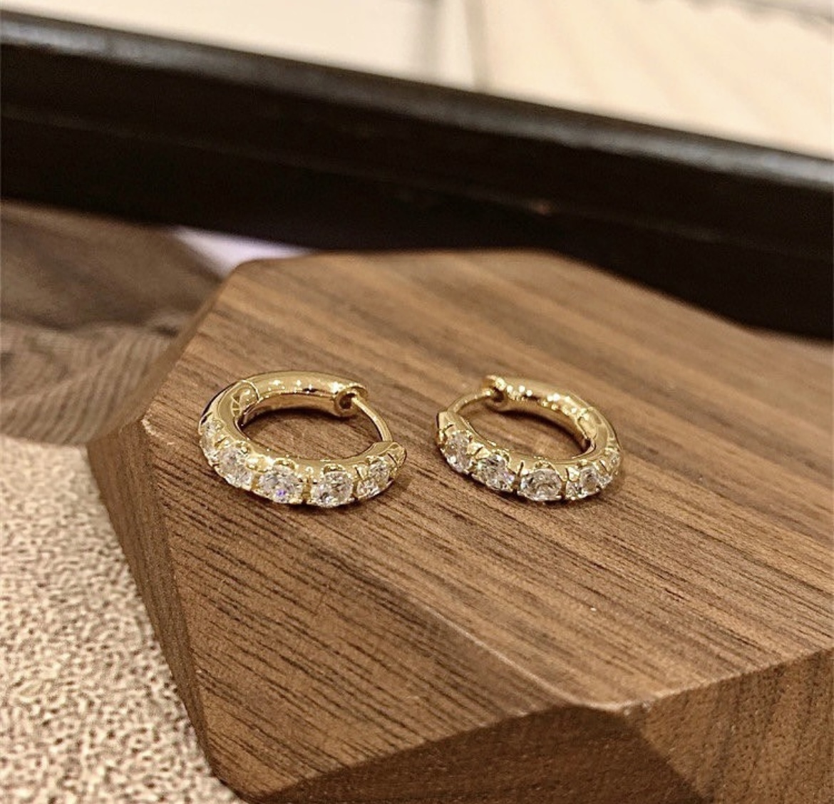 18k GY金圓水鑽重磅耳扣