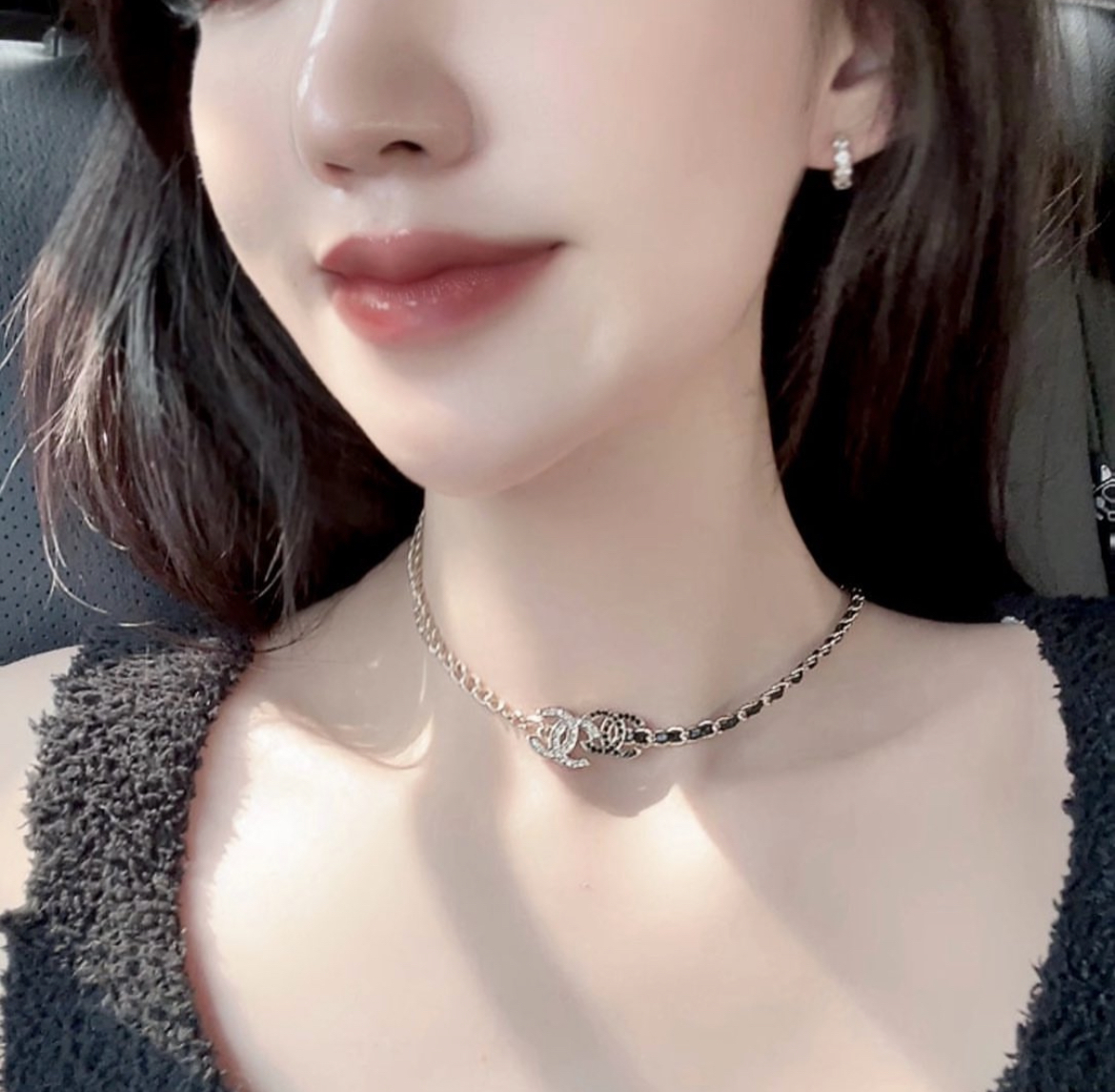 香奶奶經典皮革穿金鍊 雙c細定製choker