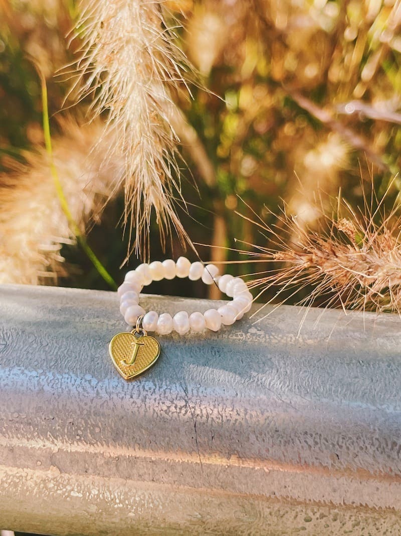 珍珠訂製愛心字母戒指