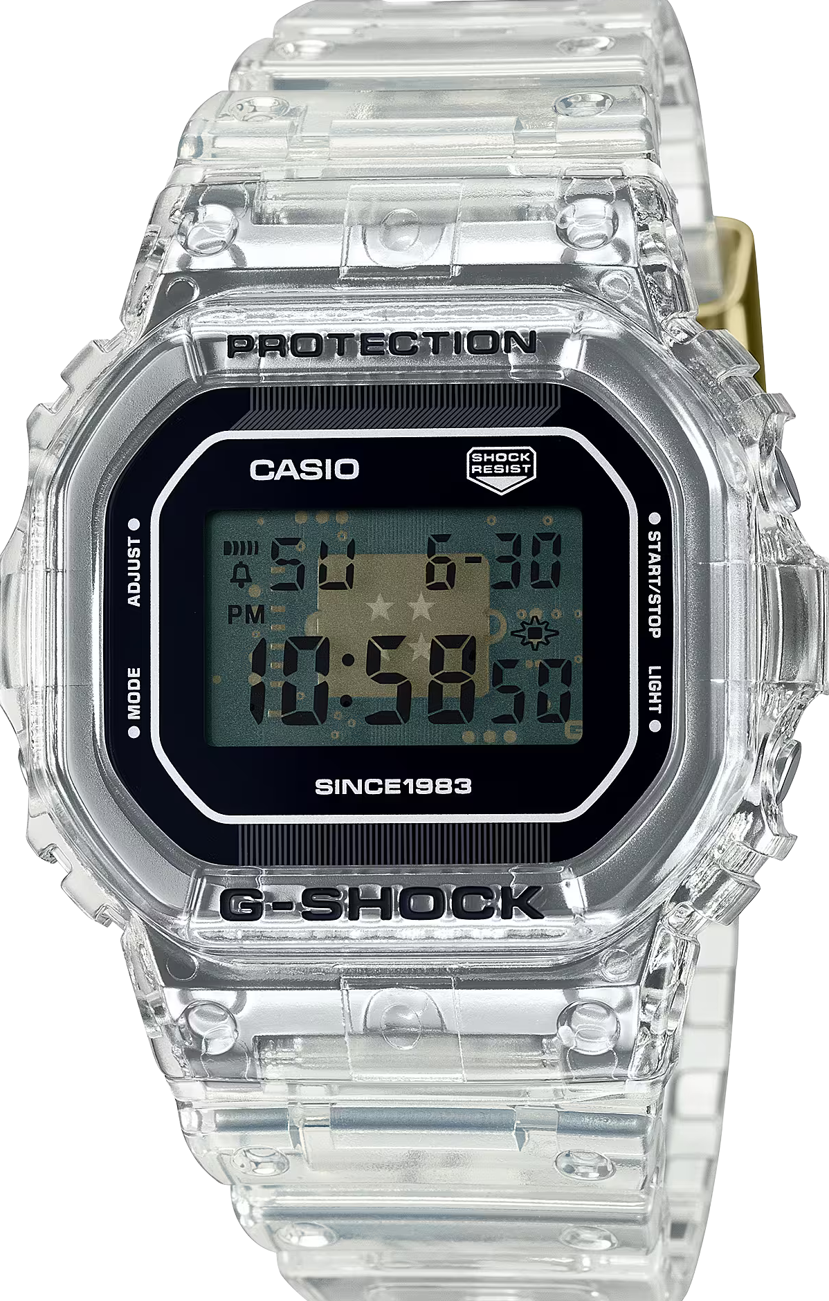 萬年鐘錶 - G-SHOCK 40週年限定  獨特透視錶面半透明經典方型電子錶 DW-5040RX-7 錶徑 : 42.8 mm