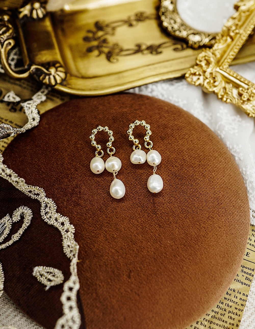 皇室復古✧天然淡水巴洛克珍珠耳環