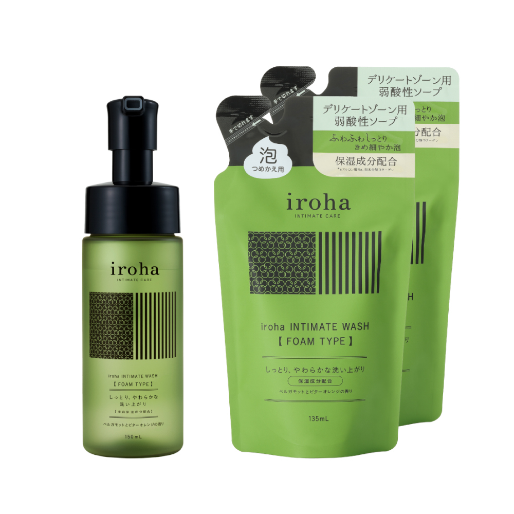 iroha INTIMATE WASH 依柔華私密沐浴乳 [FOAM TYPE/泡沫型] 單瓶裝+補充包2入套裝