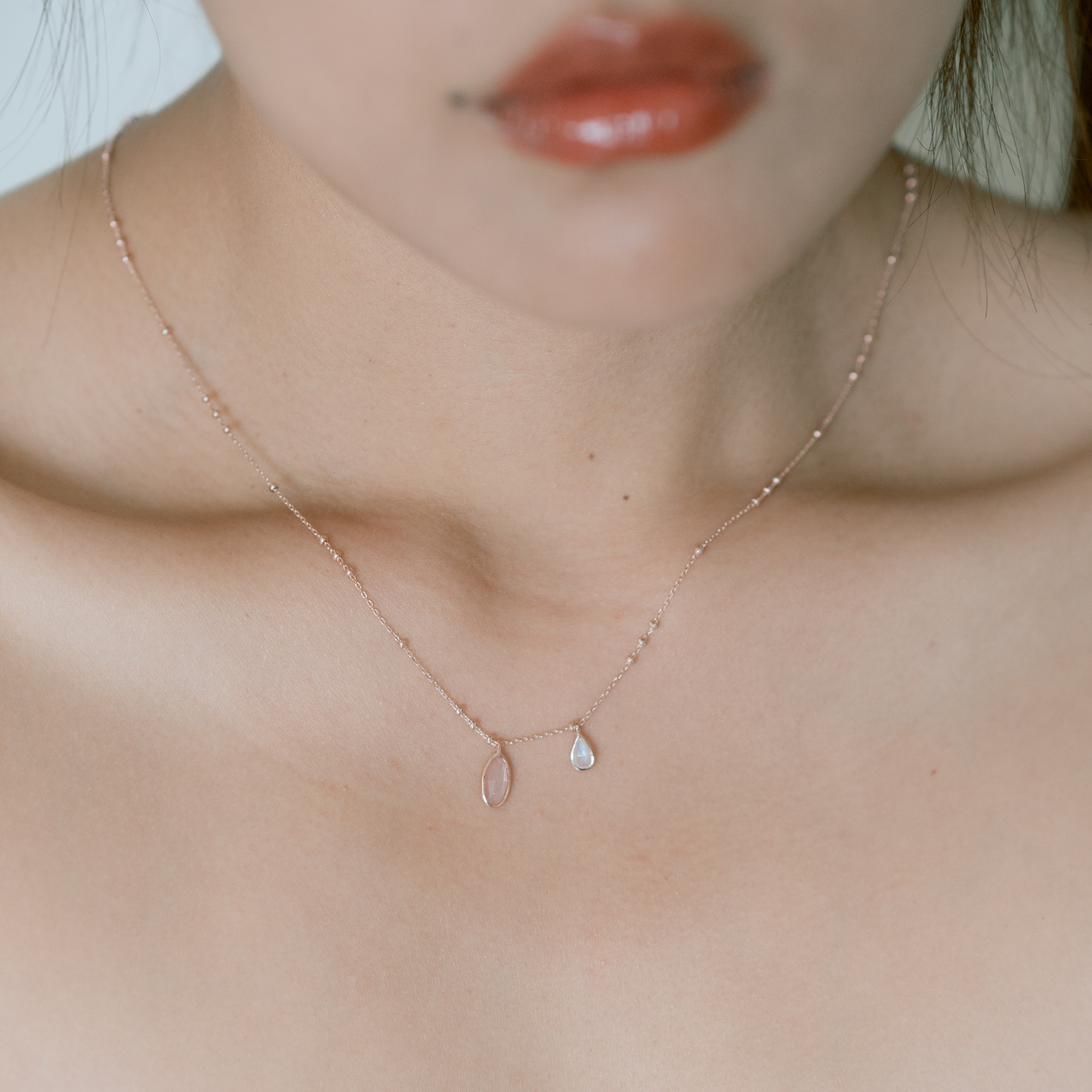 橢圓水滴蜜桃月光tripletes項鍊