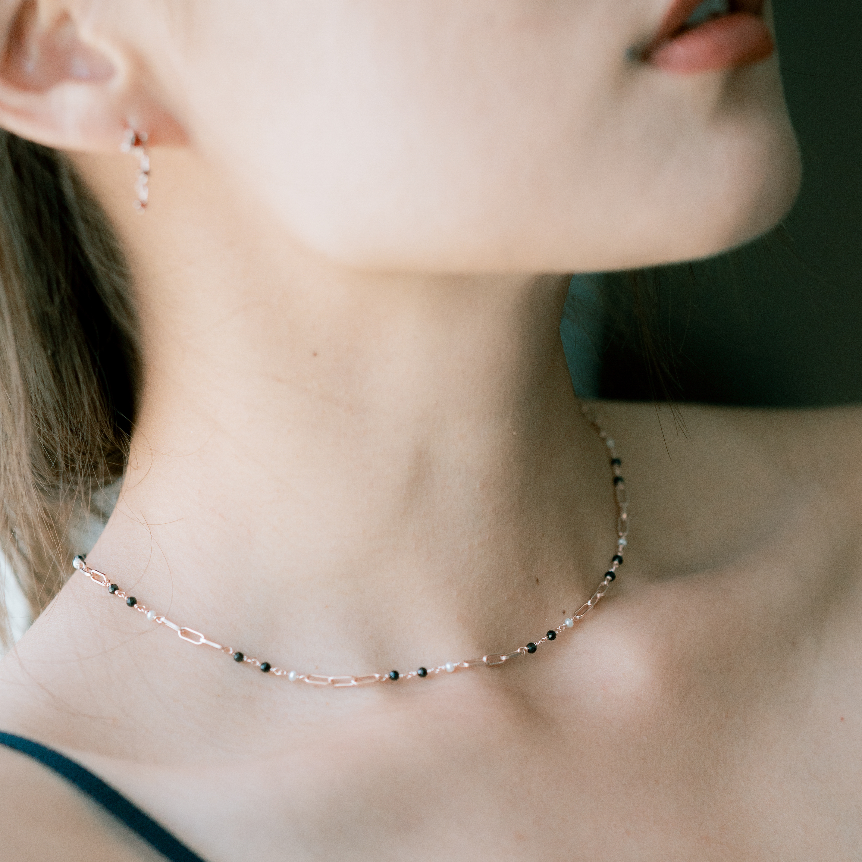 long box黑尖晶珍珠choker