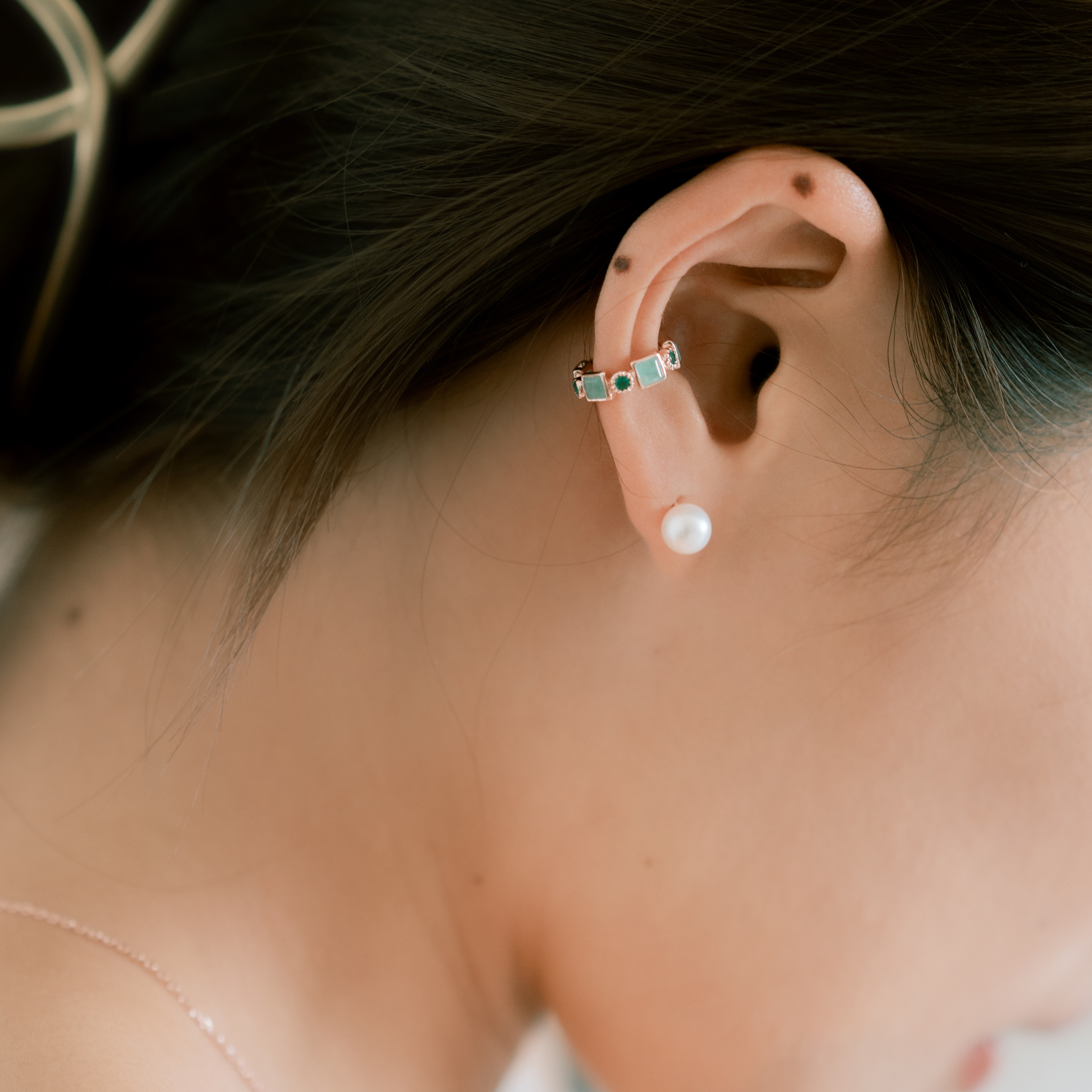 方圓整圈天河綠瑪瑙耳骨夾