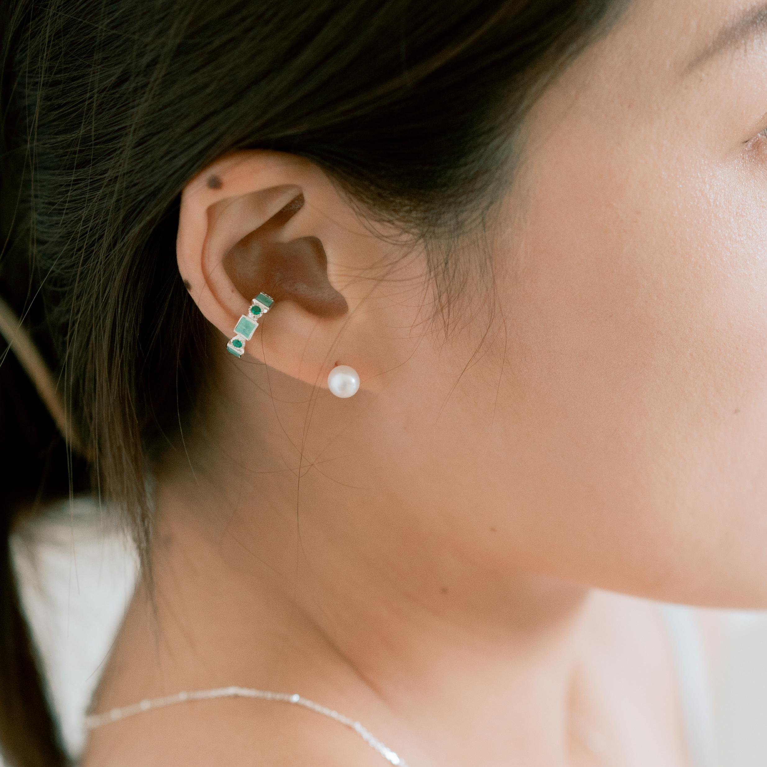 方圓整圈天河綠瑪瑙耳骨夾