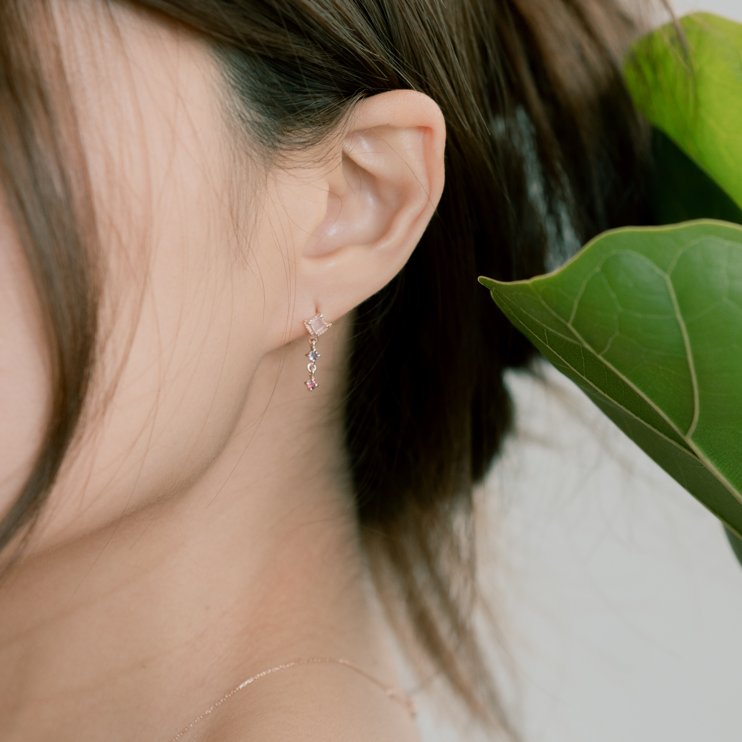 風箏滾邊粉紫水晶耳環