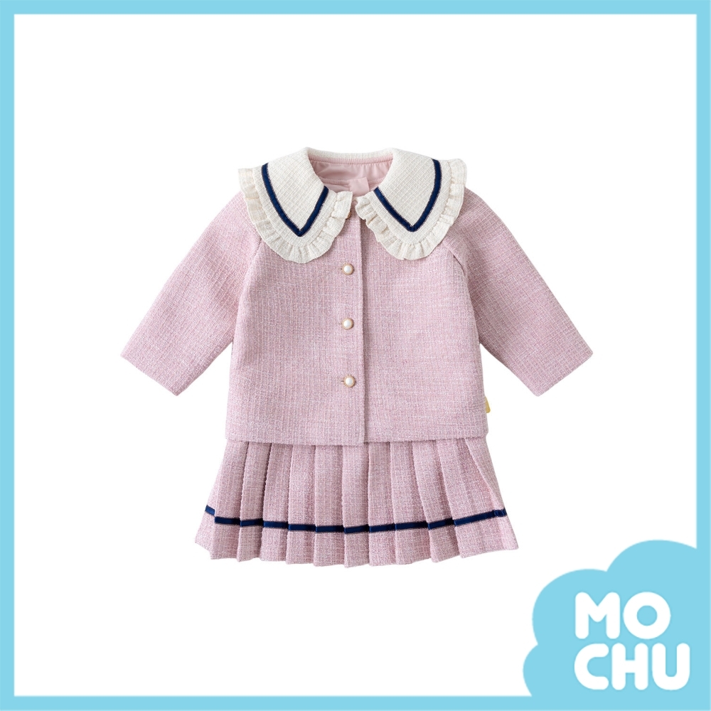 大翻領小香風百褶裙套裝(兩色)