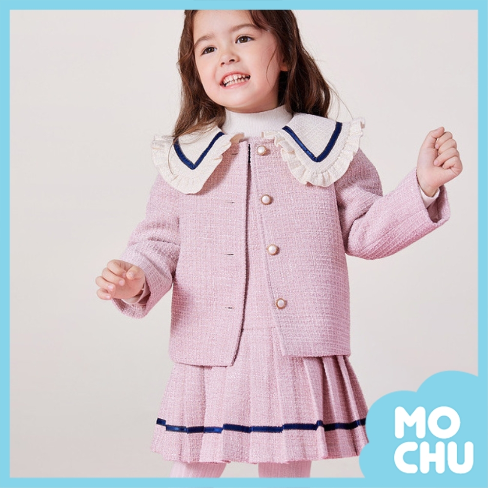 大翻領小香風百褶裙套裝(兩色)