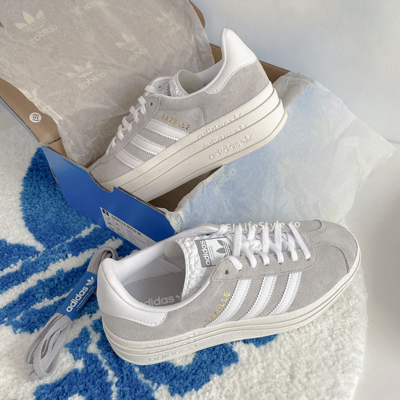 ADIDAS GAZELLE BOLD 厚底 堆疊 三葉草 奶油底 灰 麂皮 女鞋 HQ6893 / 調貨