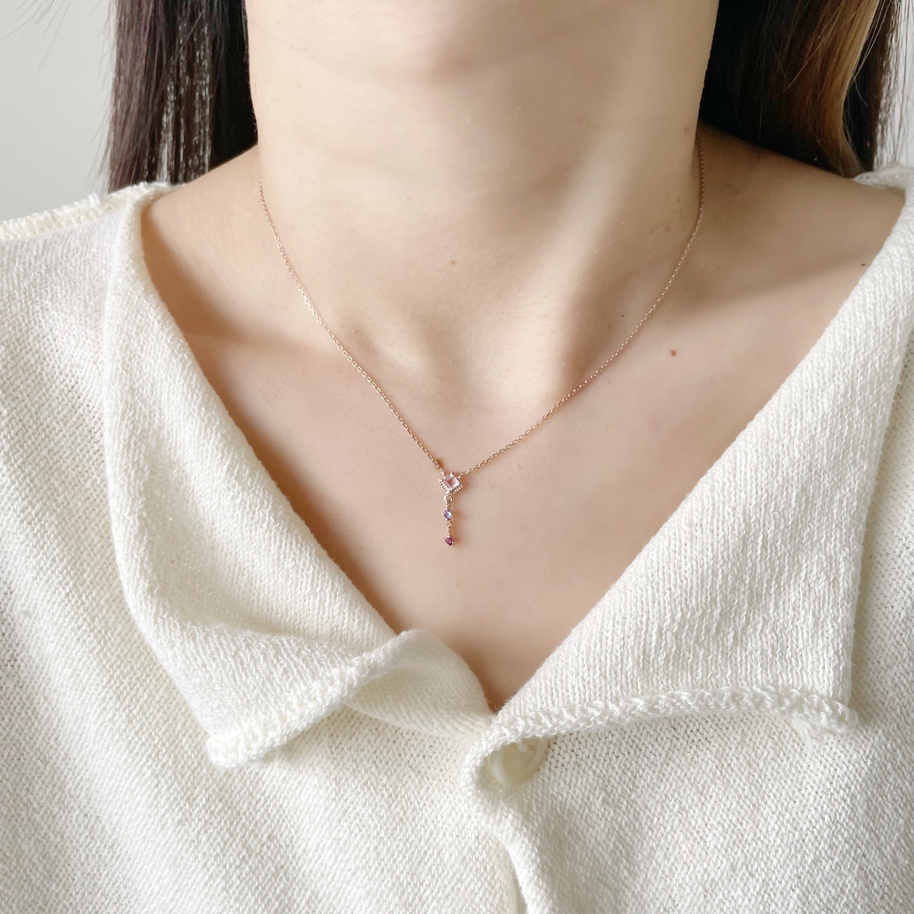 風箏滾邊粉紫水晶項鍊