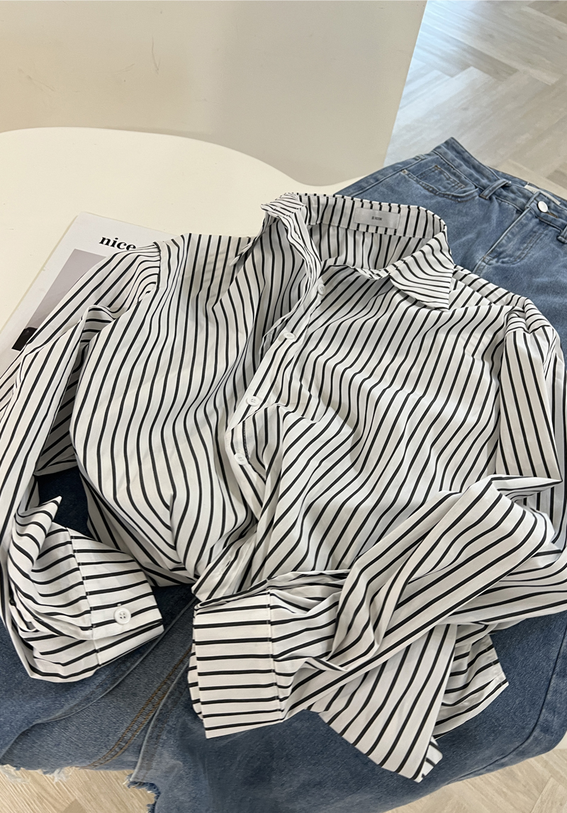 墊肩男友條紋襯衫