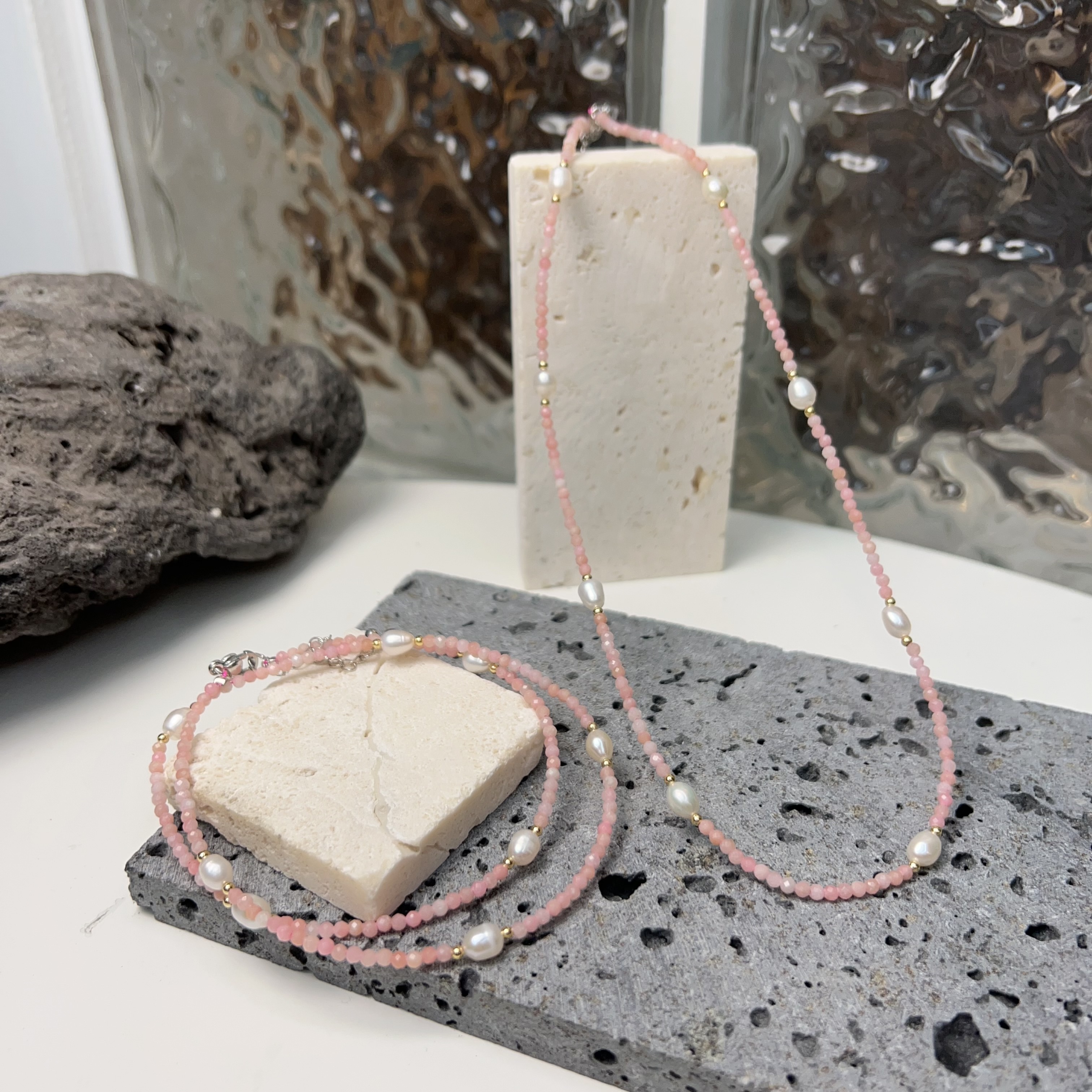 粉澳寶拼淡水珍珠頸鏈