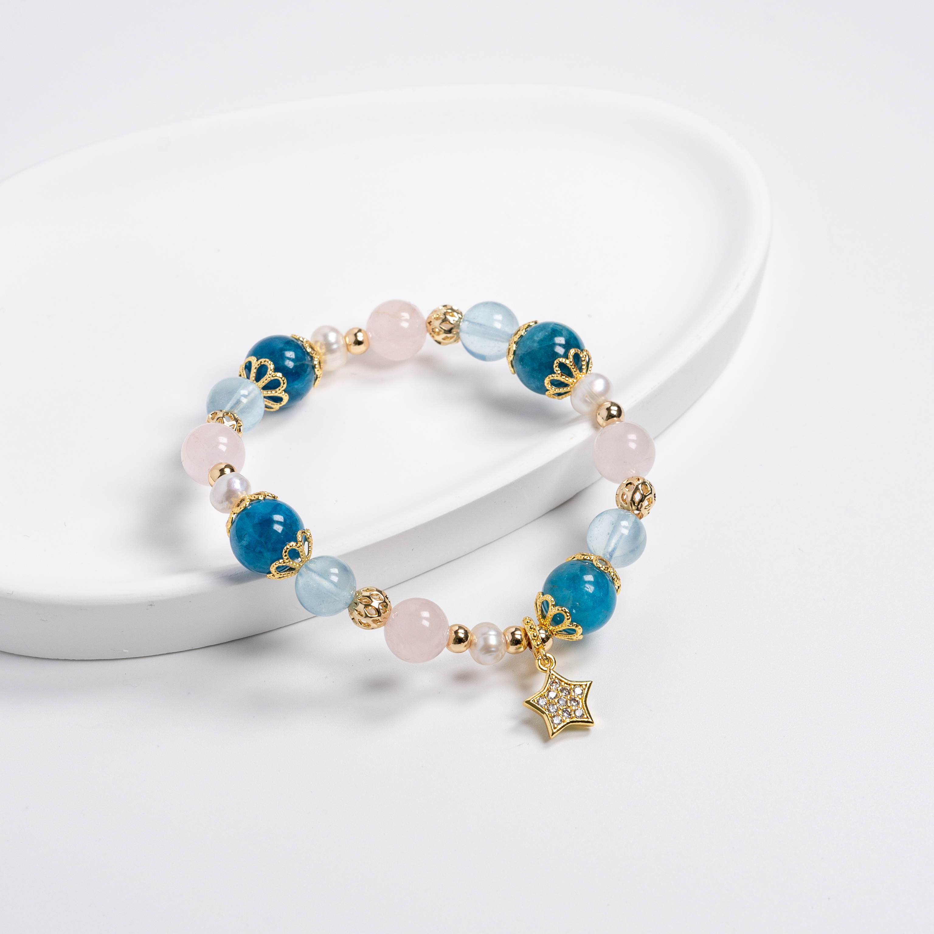 【主水晶】藍磷灰石【輔水晶】海藍寶、粉水晶、淡水珍珠