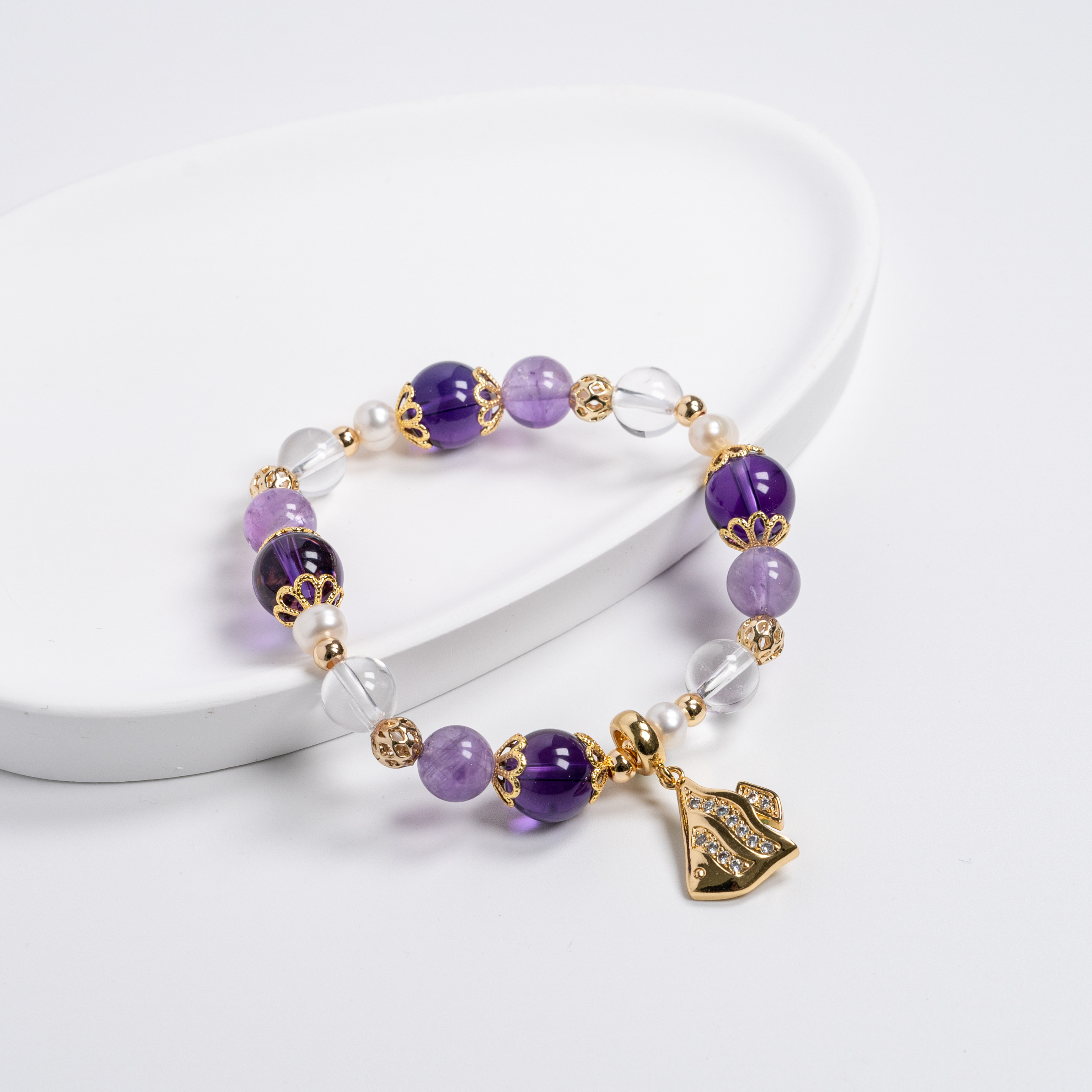 【主水晶】深紫水晶【輔水晶】淺紫水晶、白水晶、淡水珍珠