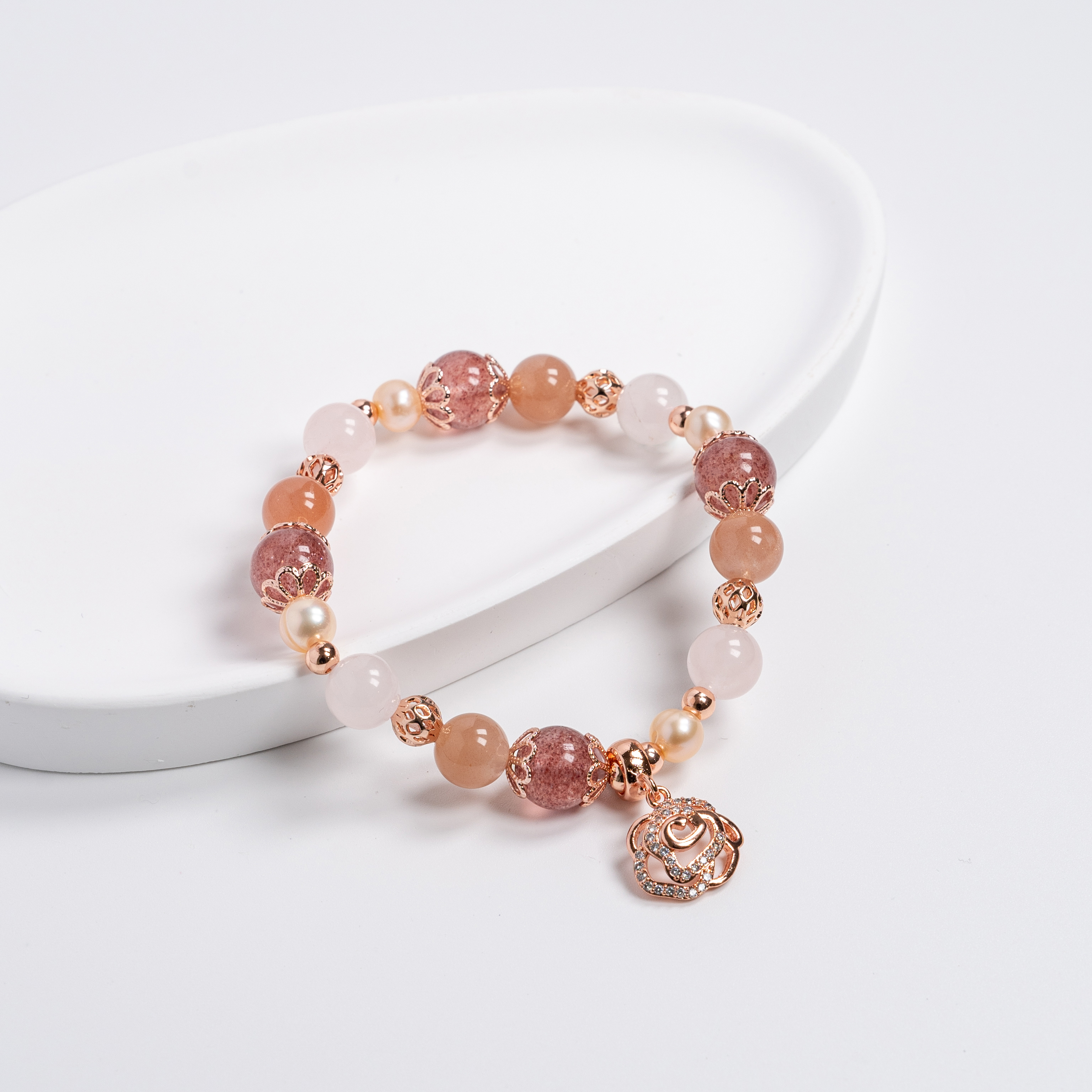 【主水晶】草莓晶【輔水晶】太陽石、粉水晶、淡水珍珠