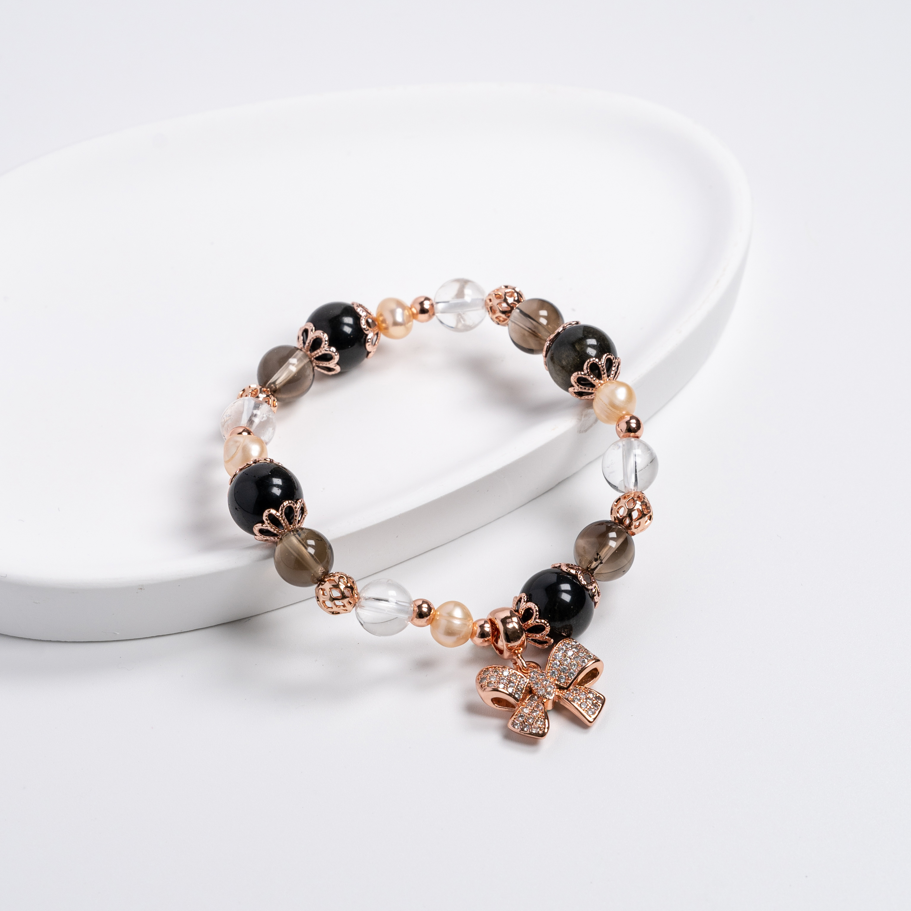 【主水晶】黑曜石【輔水晶】茶晶、白水晶、淡水珍珠