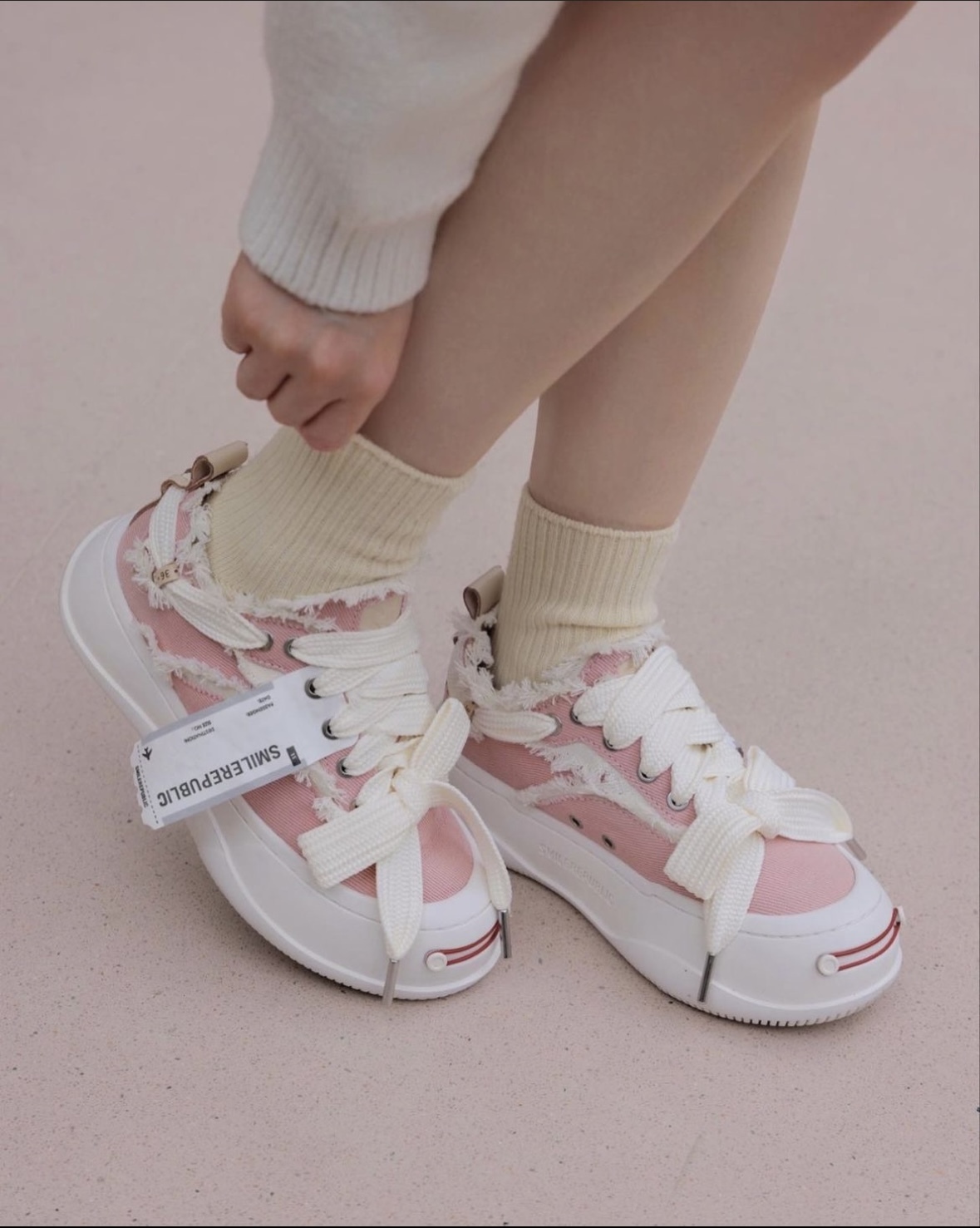 SMILEREPUBLIC 蝴蝶結笑臉帆布鞋 粉白 粉色 蝴蝶結 開口笑 厚底 百搭 SR20220101035/預購