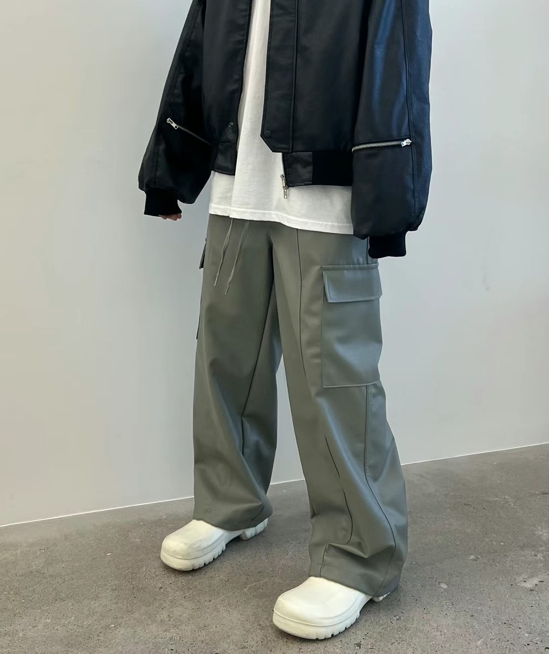 🇰🇷韓國 Rap star 口袋 高級感 縮口 皮長褲