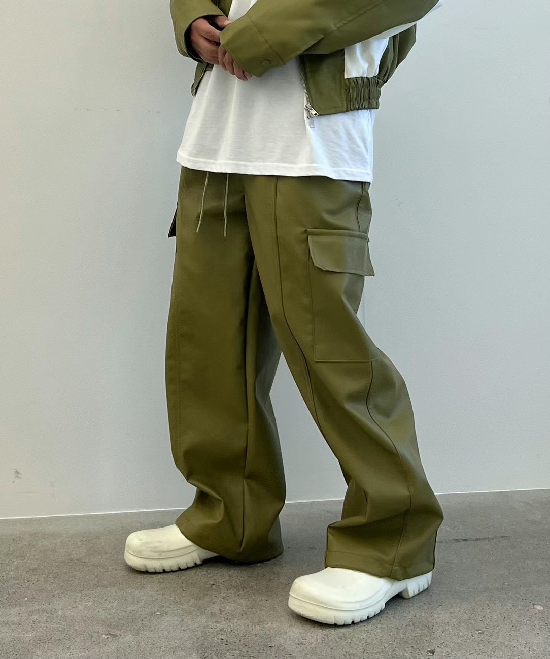 🇰🇷韓國 Rap star 口袋 高級感 縮口 皮長褲