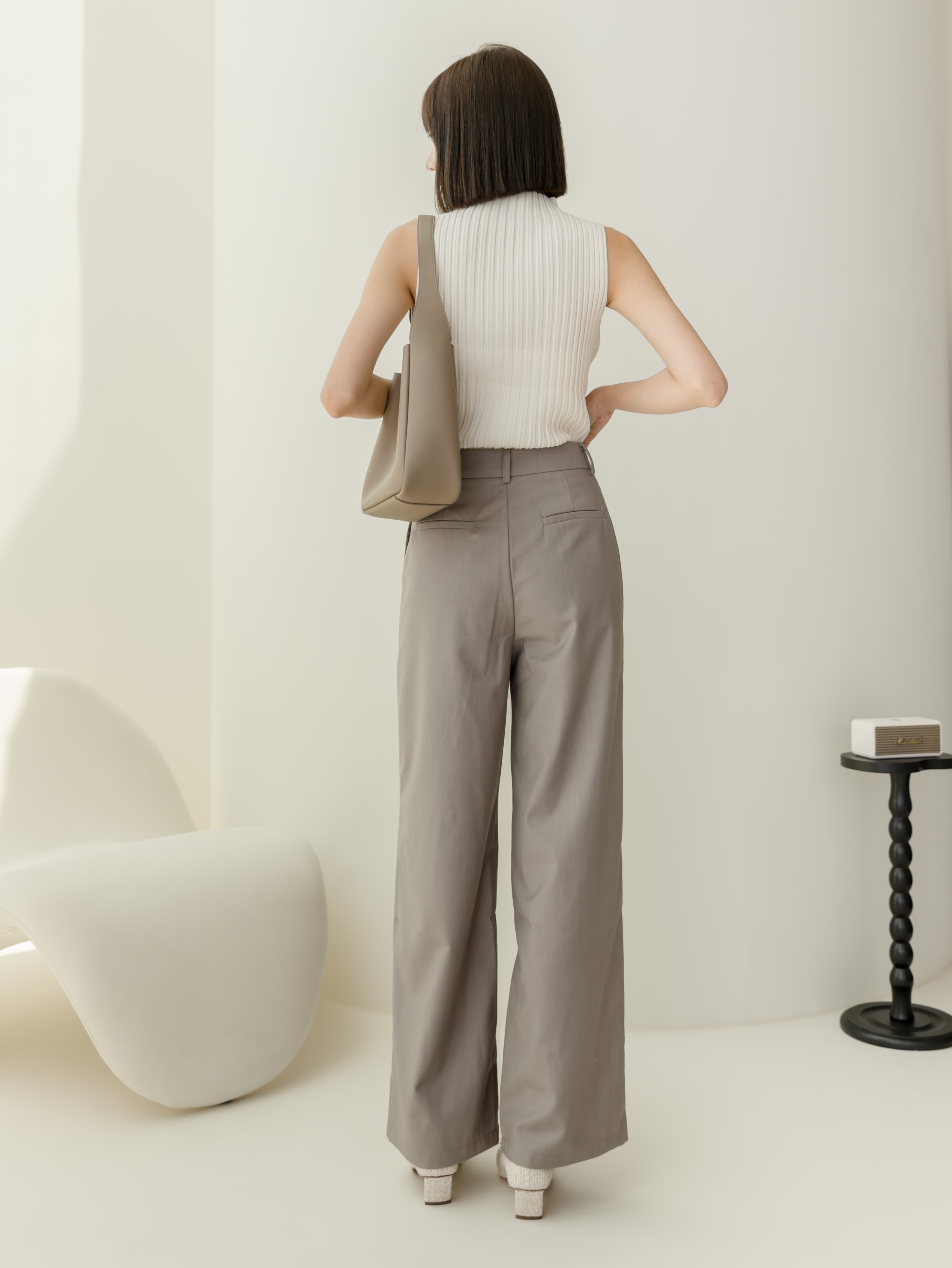 Label11燕麥灰落地褲