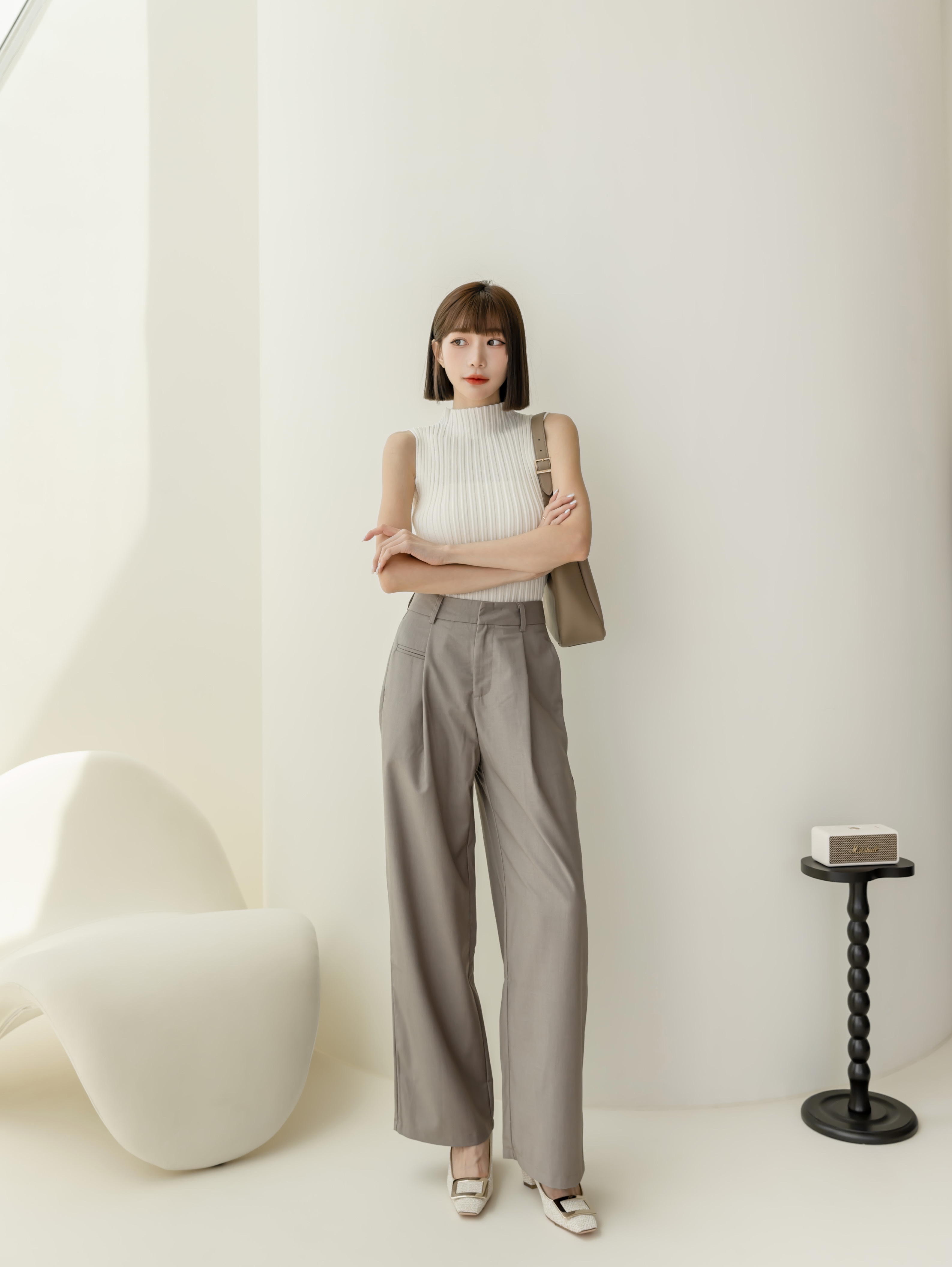 Label11燕麥灰落地褲