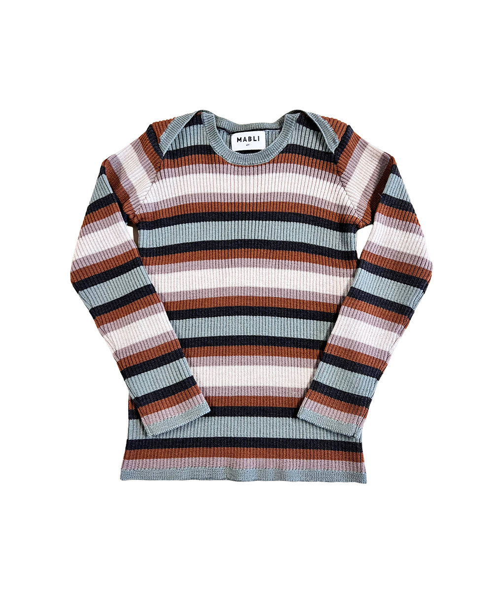 Mabli - Sylfaen Skinny Rib - Duck Egg Stripe