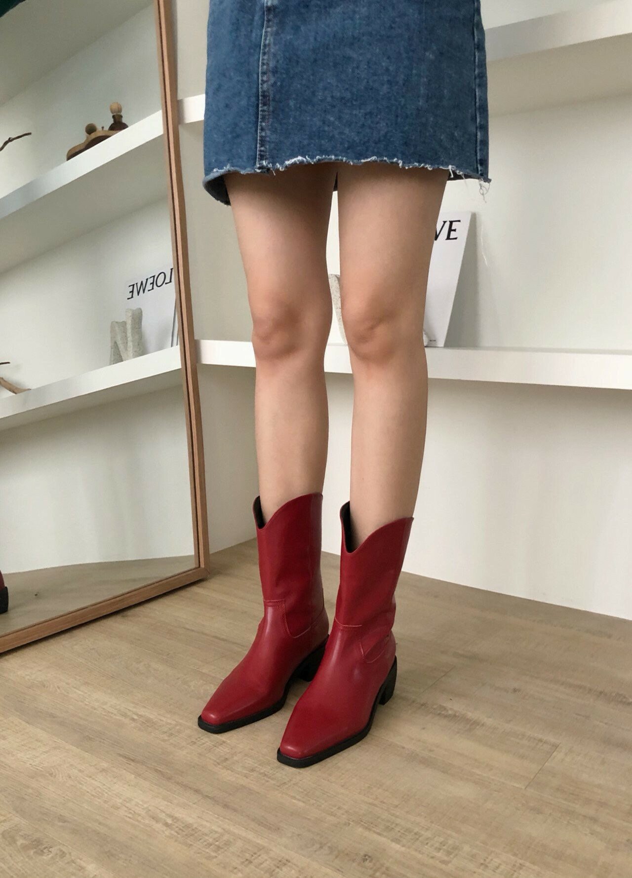 278尖頭短V牛仔靴