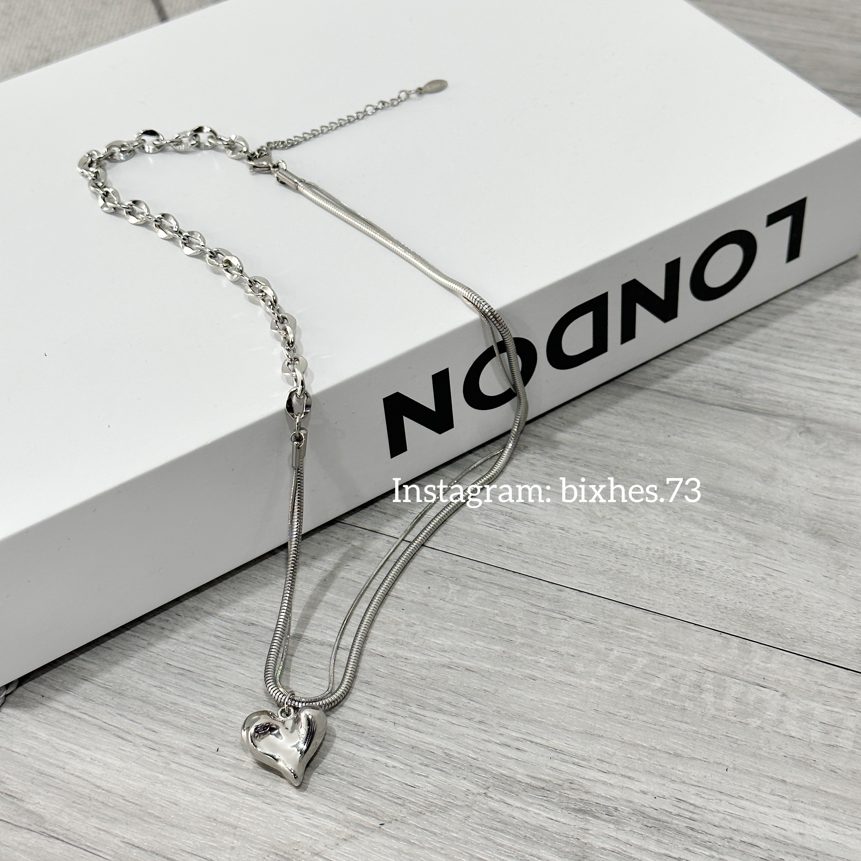 蛇骨拼接鏈條愛心項鍊(K00049)