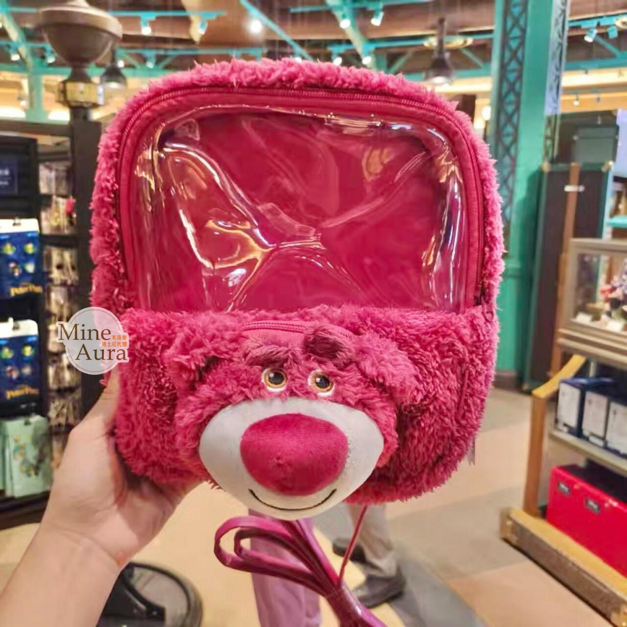 熊抱哥 Lotso 絨毛 大頭造型 透明設計 後背包 有草莓味 玩具總動員 Toy Story -上海迪士尼樂園
