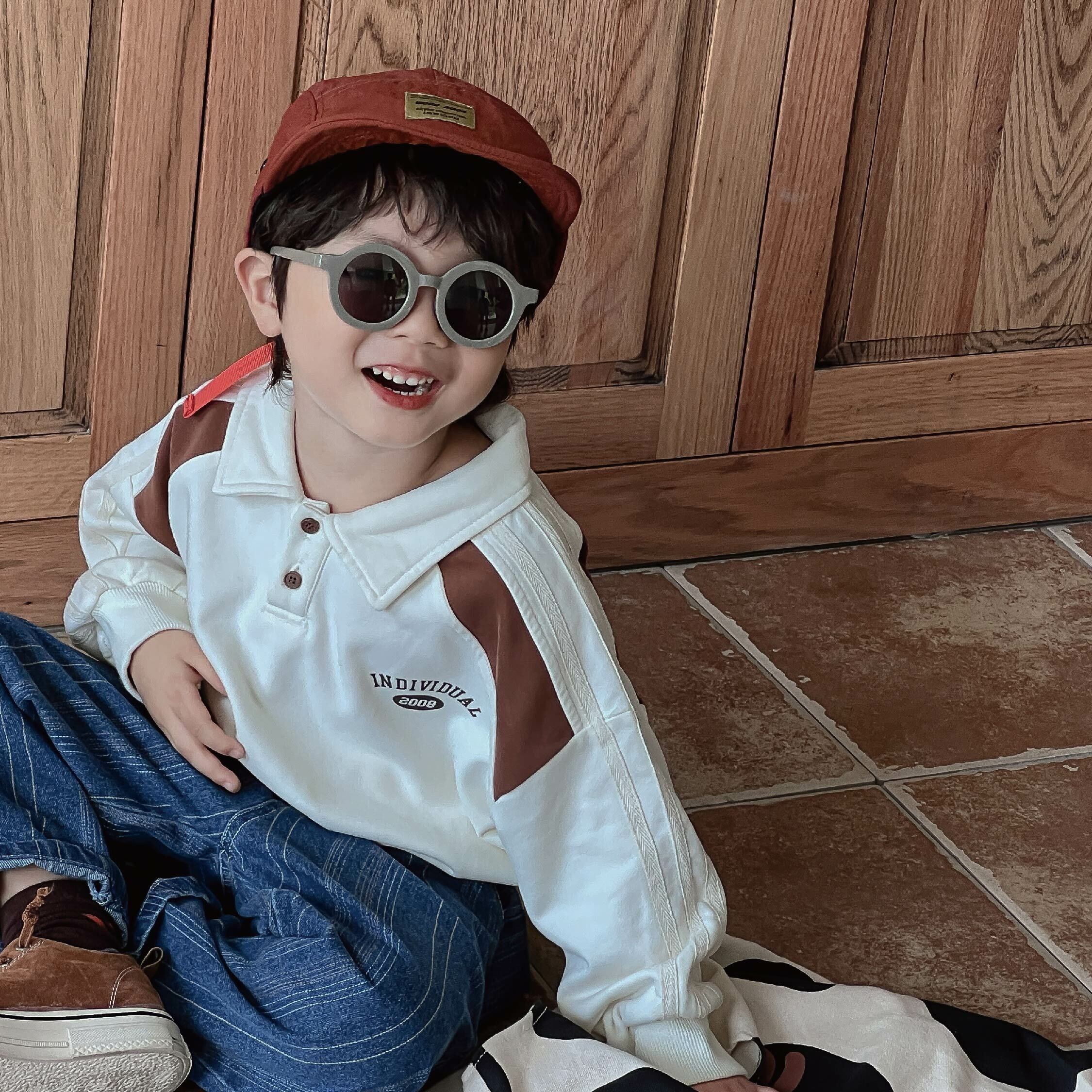 【H35052】簡約logo拼色翻領上衣