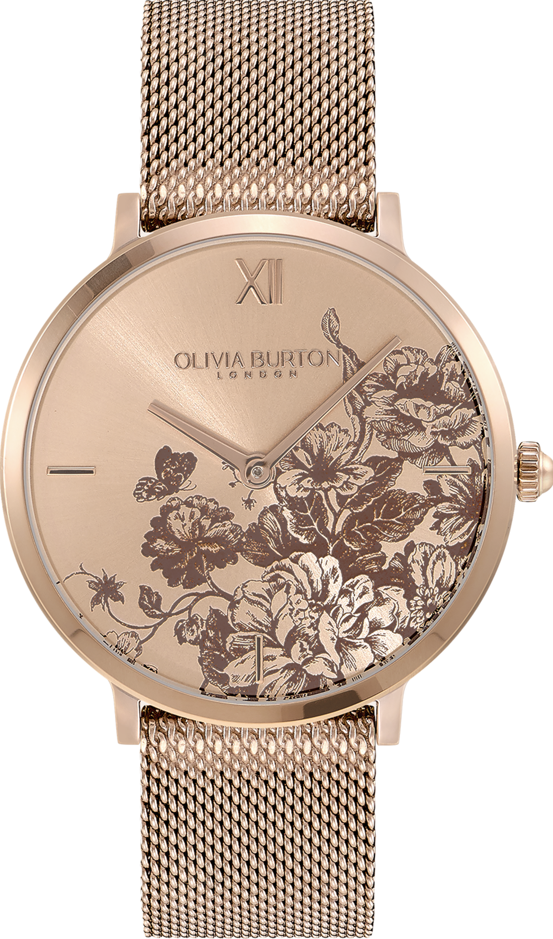 萬年鐘錶 -  Olivia Burton  藝術時尚  Signature系列 手繪花卉玫瑰金不鏽鋼米蘭錶帶女錶 24000116  錶徑35MM