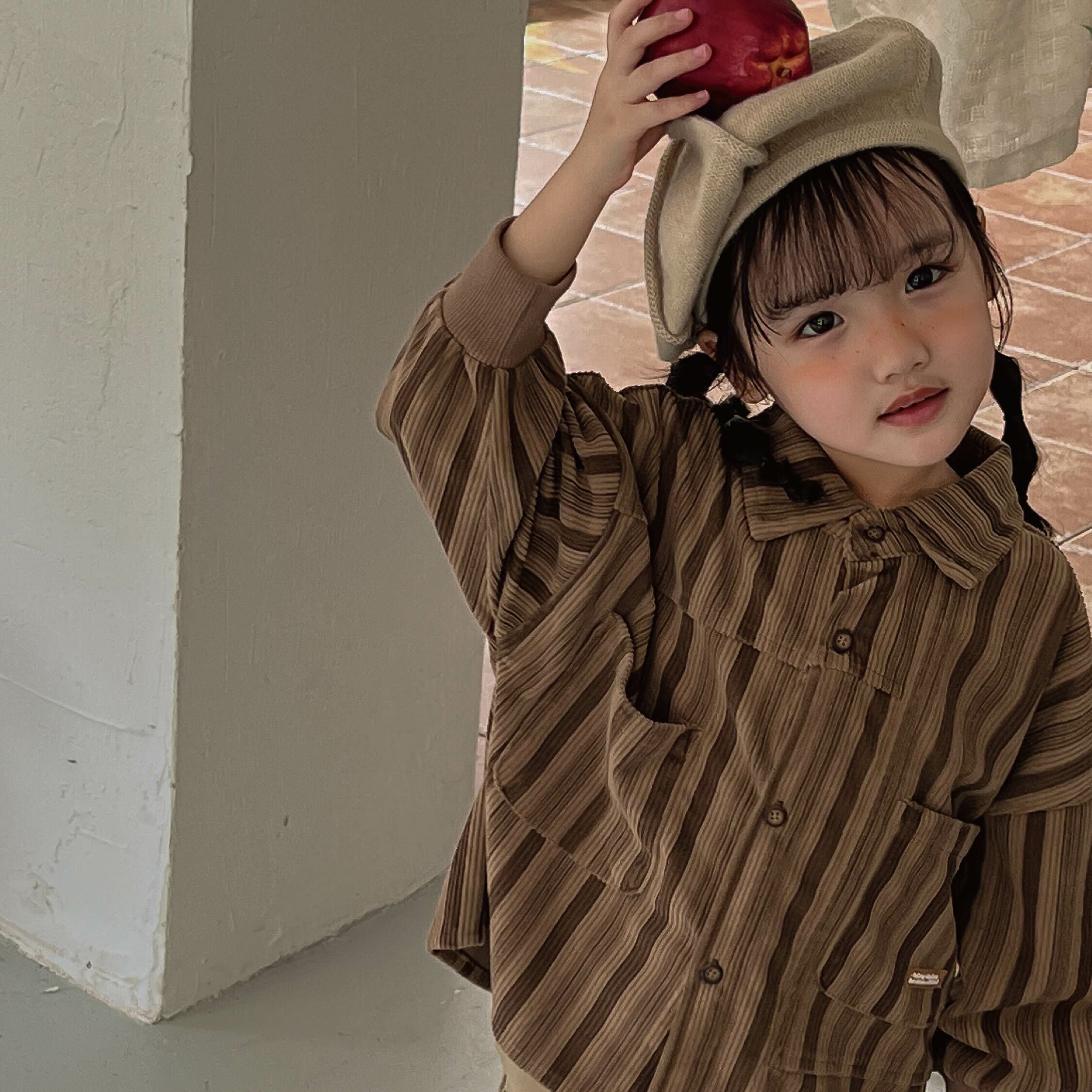 【H35072】經典漸層直條燈心絨上衣/襯衫