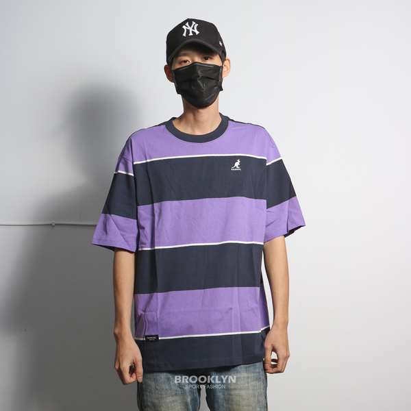 【下殺↘ $399】KANGOL 短袖 短T 寬版 落肩 條紋 橫條 紫黑 休閒 男女 6125100192