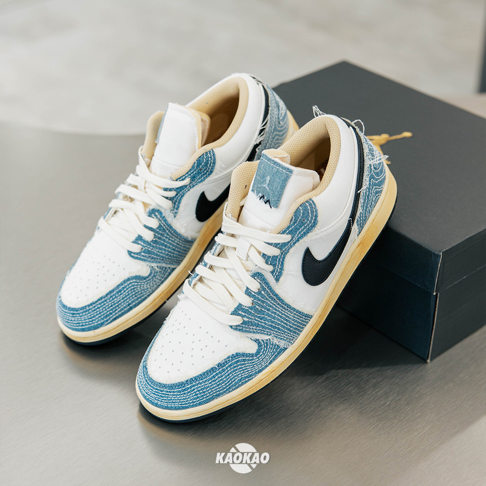 男款Nike Air Jordan 1 Low SE WRMK 藍仿舊丹寧牛仔做舊AJ1 休閒【F