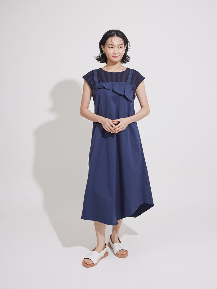 樂譜音符肩帶洋裝-風信子