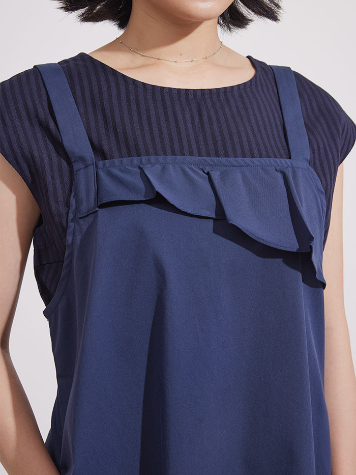 樂譜音符肩帶洋裝-風信子