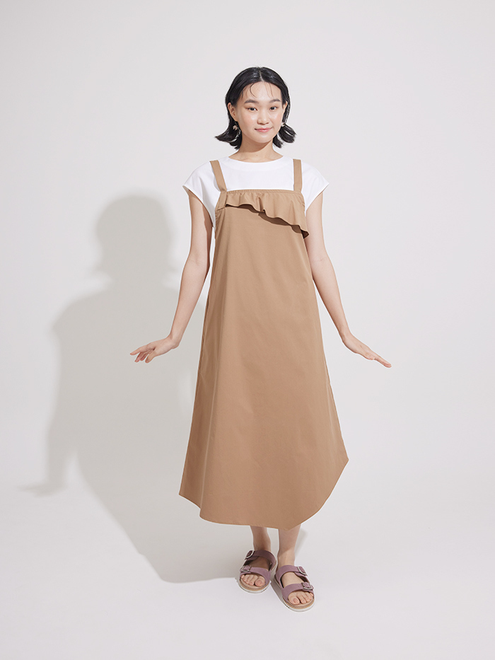 樂譜音符肩帶洋裝-泥土