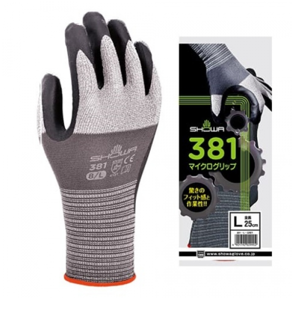 "SHOWA"日本尚和NO.381耐磨防滑S紋透氣手套 ( 灰黑色）