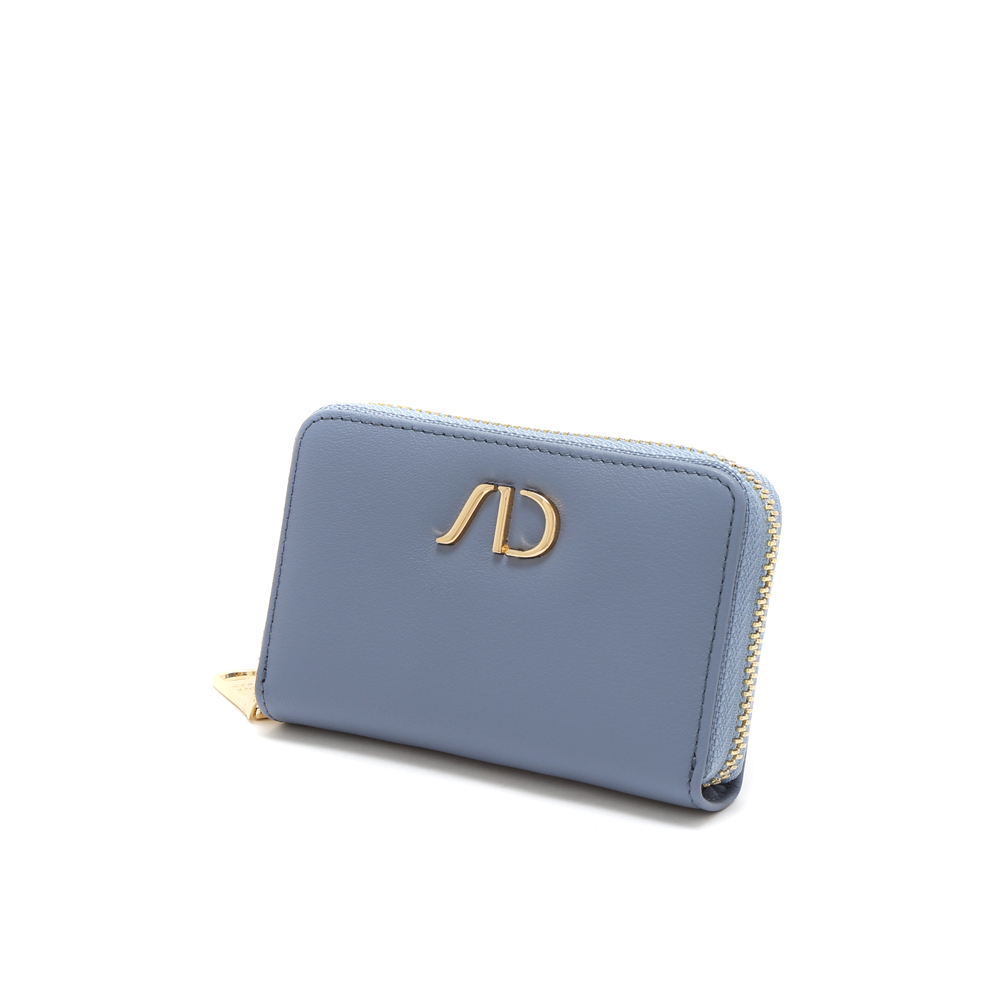 柔軟質感Nappa牛皮拉鍊零錢卡片包 藍色