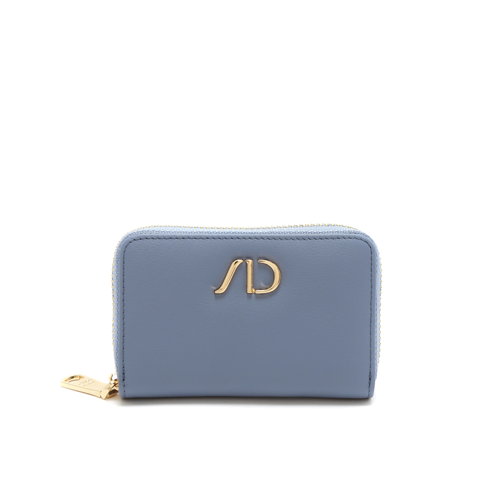 柔軟質感Nappa牛皮拉鍊零錢卡片包 藍色