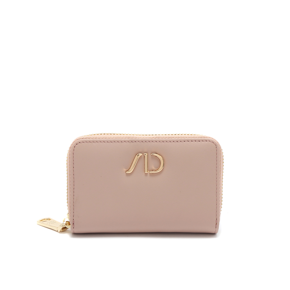 柔軟質感Nappa牛皮拉鍊零錢卡片包 粉紅色