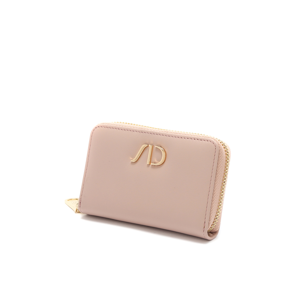 柔軟質感Nappa牛皮拉鍊零錢卡片包 粉紅色