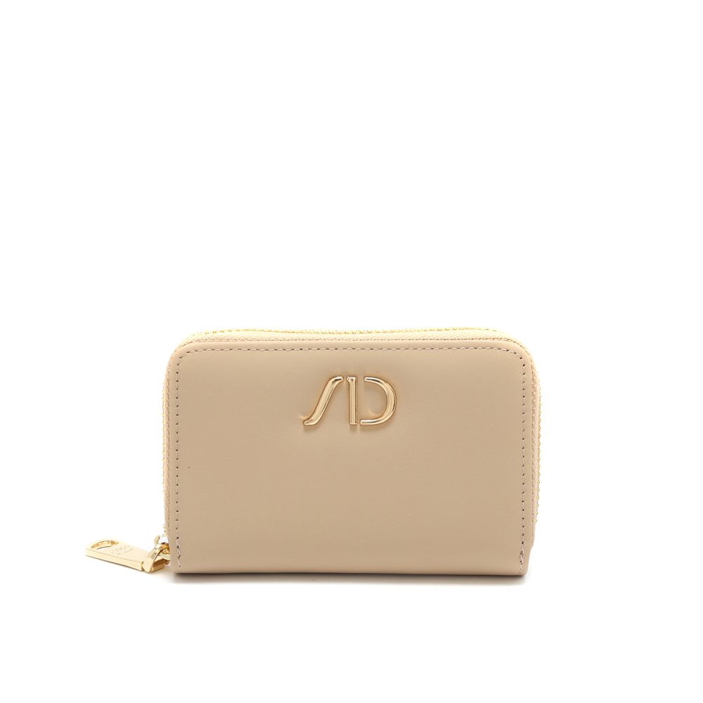 柔軟質感Nappa牛皮拉鍊零錢卡片包 杏色