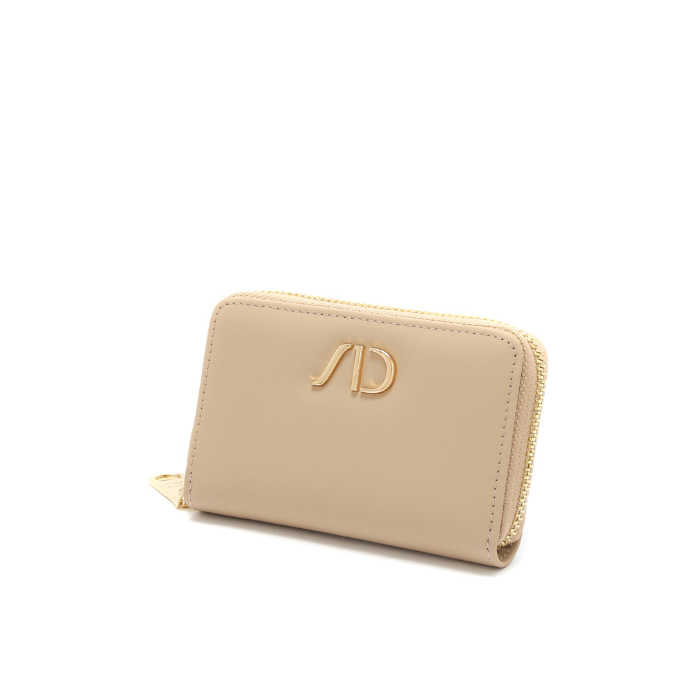 柔軟質感Nappa牛皮拉鍊零錢卡片包 杏色