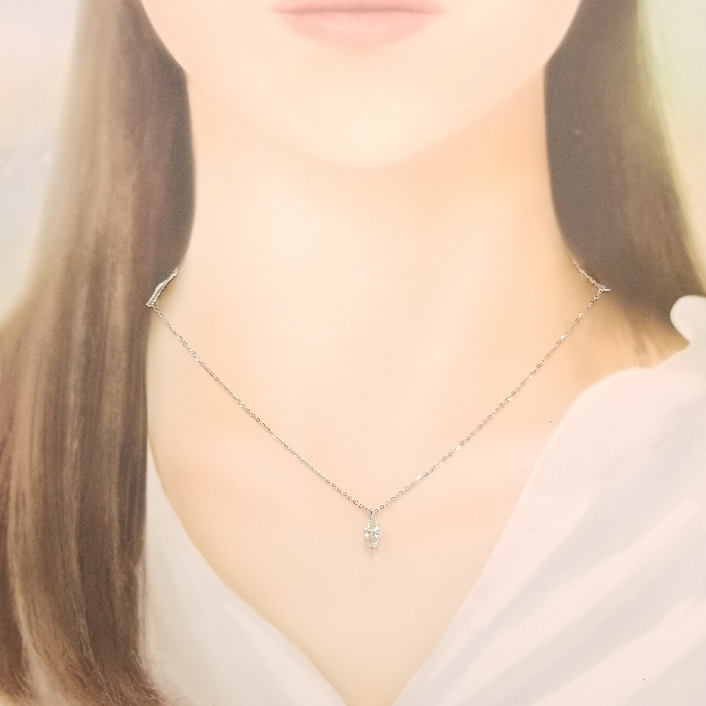 18K White Gold 0.56ct Marquise Cut Diamond Necklace