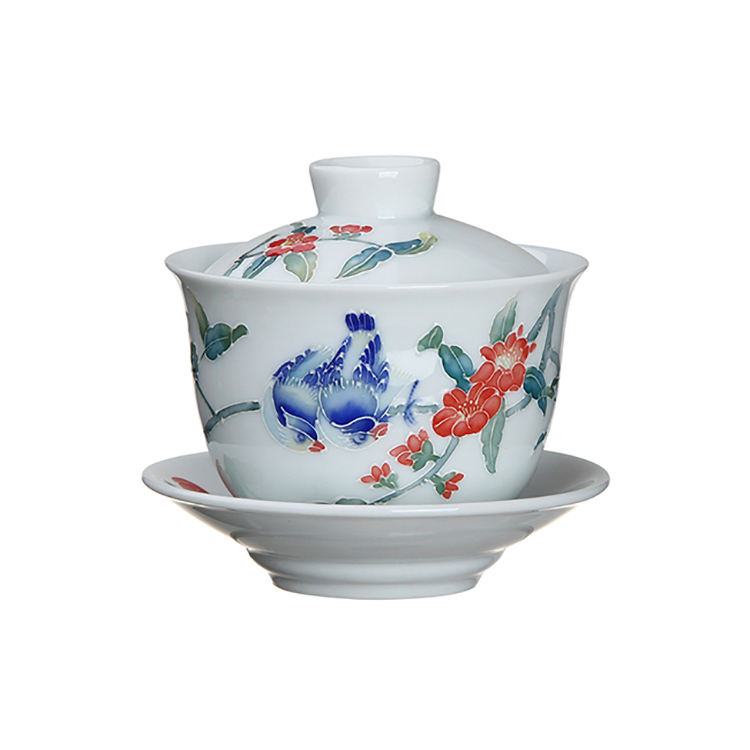 林春香|手繪立線花鳥蓋碗(200ml)